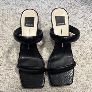 Dolce Vita Novah Black Heeled Mules with Textured Straps-8